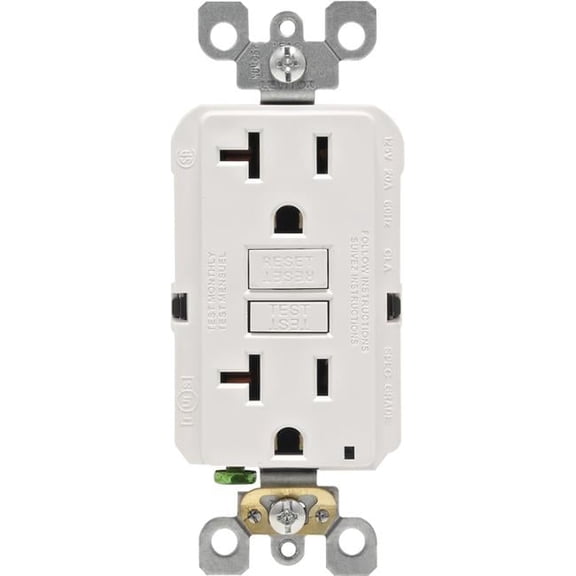 Mfg R02-GFNT2-0KW Self-Test GFCI Outlet, White - 20 A & 125 V