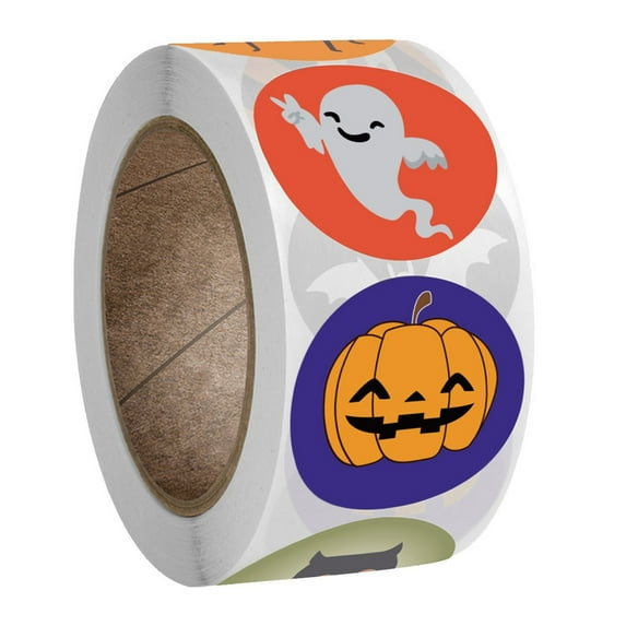 Mfigree 1 Roll 500 Stickers Cute Halloween Stickers for Kids, Self Adhesive Halloween Sticker Roll Labels with Pumpkin, Halloween Birthday Party Decorations Accessories