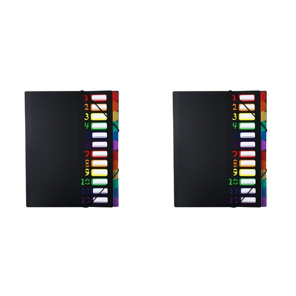 Mfigree 12 Pockets Expanding File Folder With Labels, File Organizer Paper Document, Portable Monthly Paper Bill Tax Receipt Organizer, Letter A4 Size Document Holder with Blank Labels