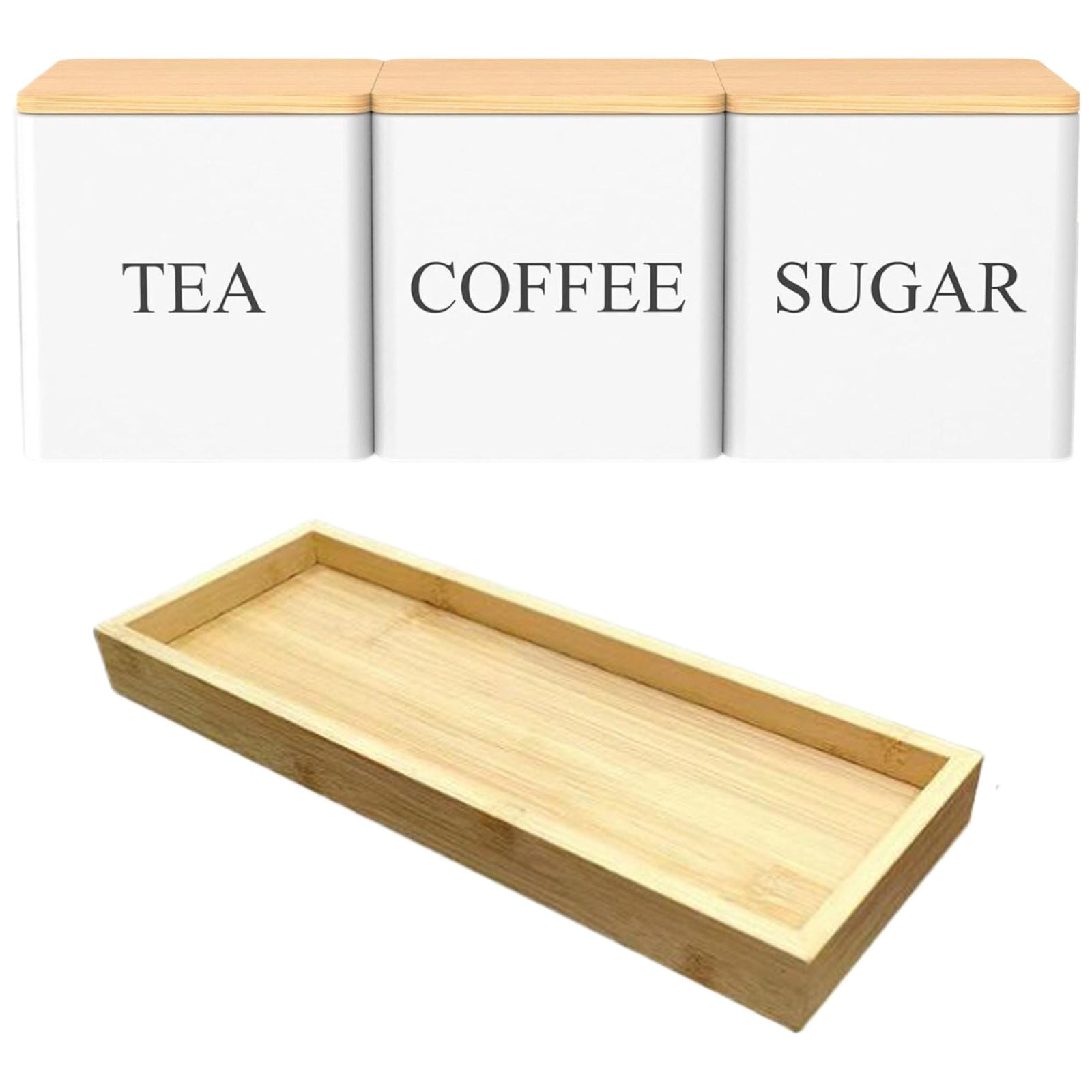 Mfigree 3 Pack Kitchen Canisters with Bamboo Lids, Airtight Metal Canister Set, Food Storage Containers Jars for Coffee, Sugar, Tea, Flour, Rustic Kitchen Decor Containers