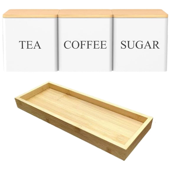 Mfigree 3 Pack Kitchen Canisters with Bamboo Lids, Airtight Metal Canister Set, Food Storage Containers Jars for Coffee, Sugar, Tea, Flour, Rustic Kitchen Decor Containers