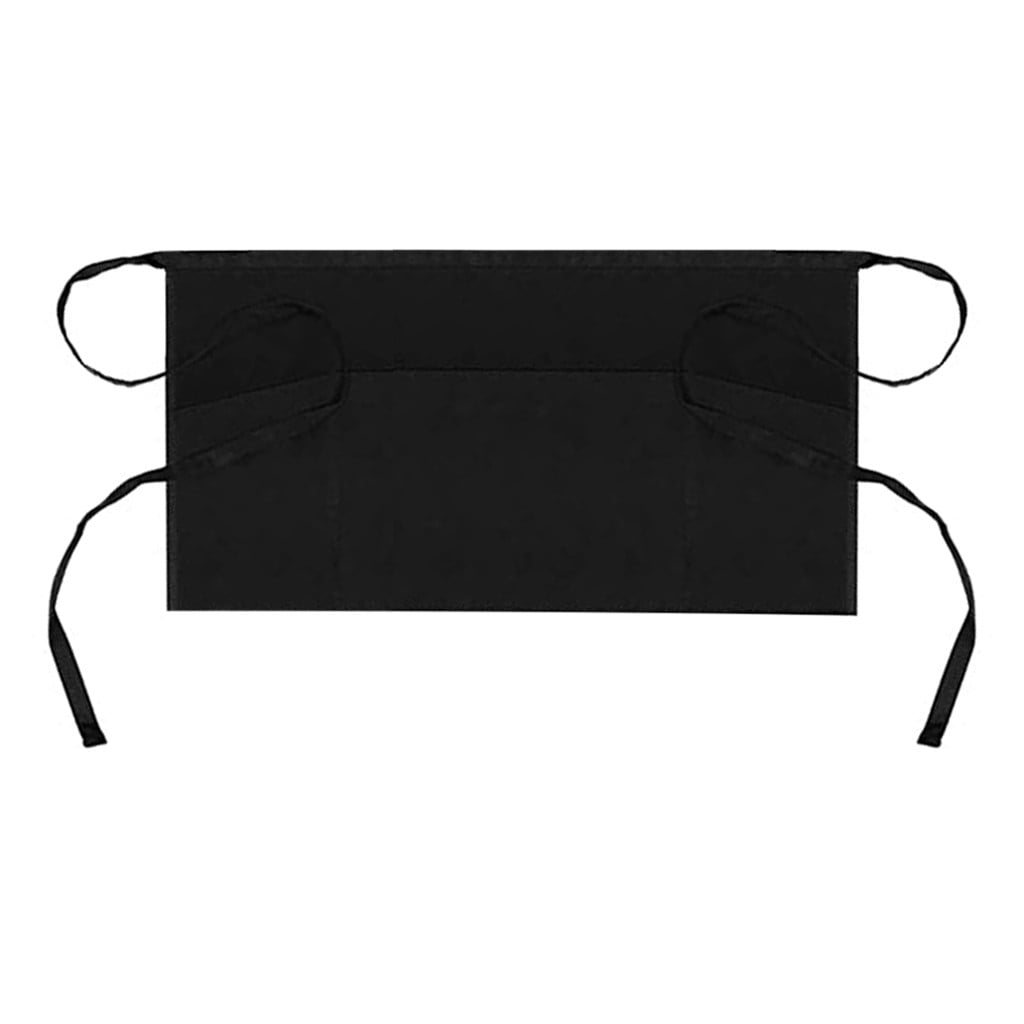 3-Pack Black Waist Aprons For Waiters/Waitresses - 2 Pockets, 36" Ties, Polyester, 14x24 Inches