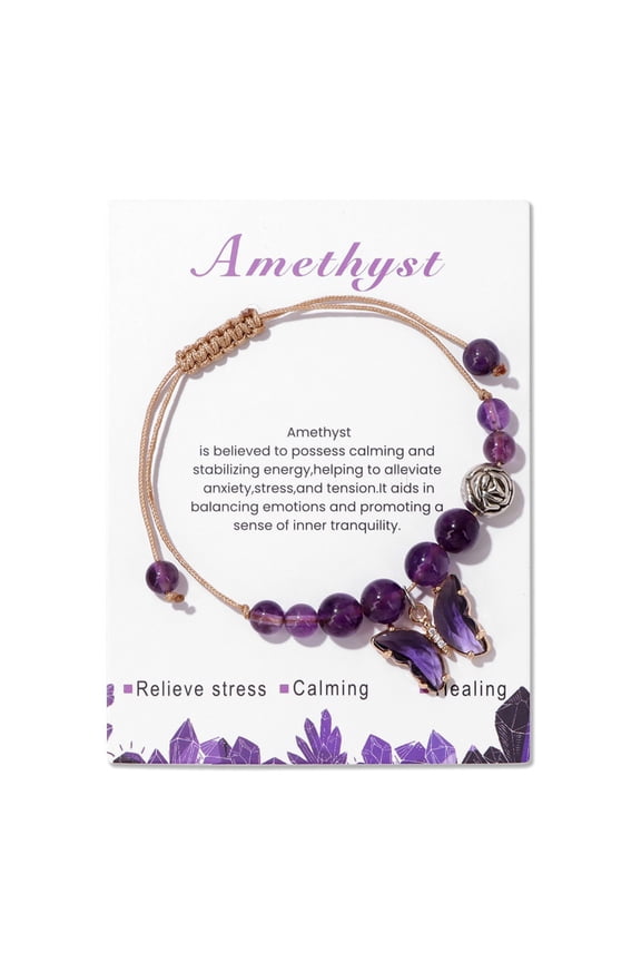 Crystal Bracelets Amethyst Butterfly Bracelets for Women Natural Stone Bead Bracelets Stretch Gemstone Beaded Bracelets Jewelry Gifts