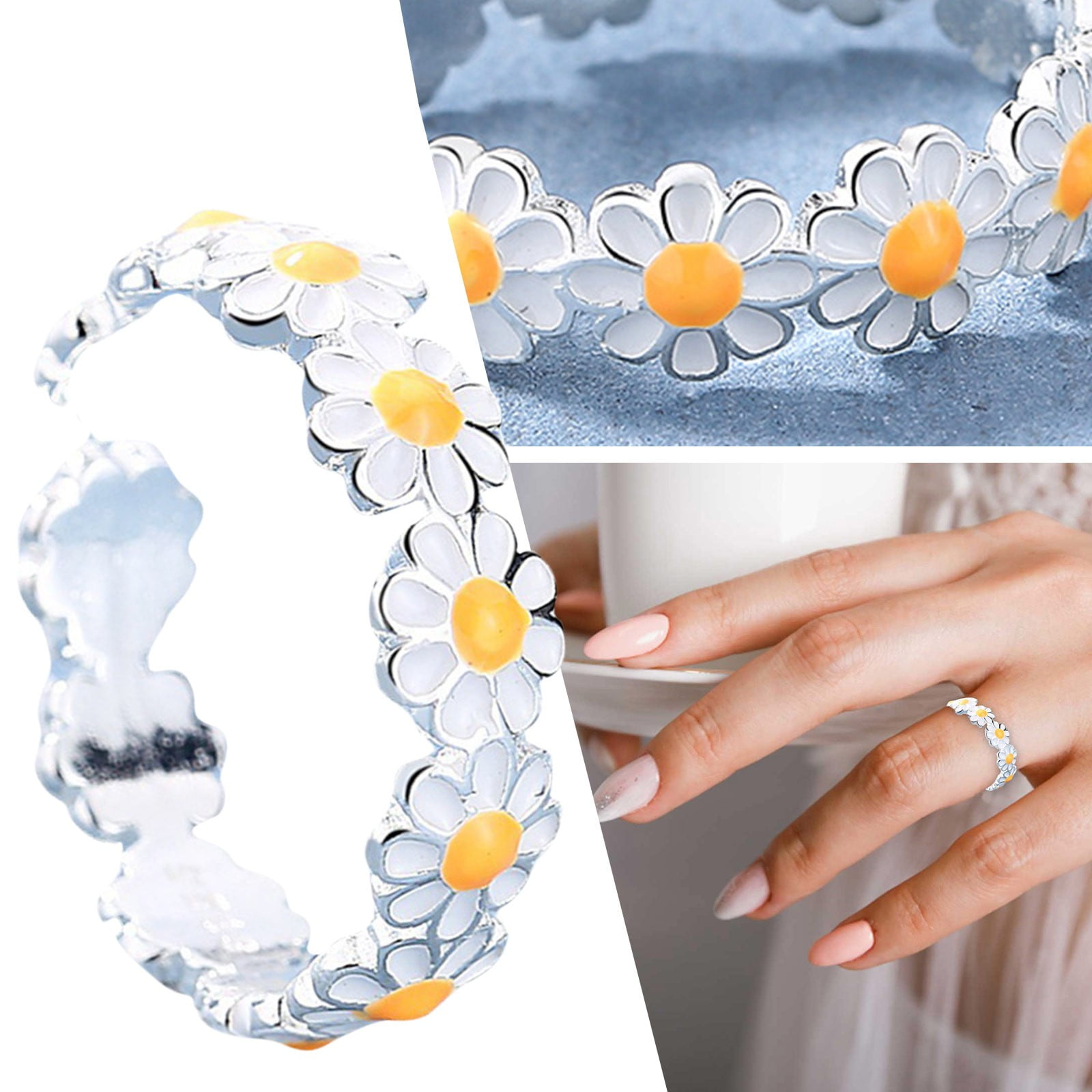 You Are My Sunshine Sunflower Ring - 925 Sterling Silver With Cubic Zirconia, Size 7/8