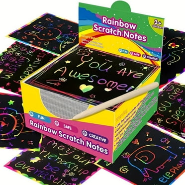 Mfigree Cute Rainbow Scratch Paper Art: 100 Pcs Scratch Off Craft Kit for Kids Color Drawing Note Pad Supply for Kids Girls Boys DIY Party Game Activity Birthday Toy Gift Set