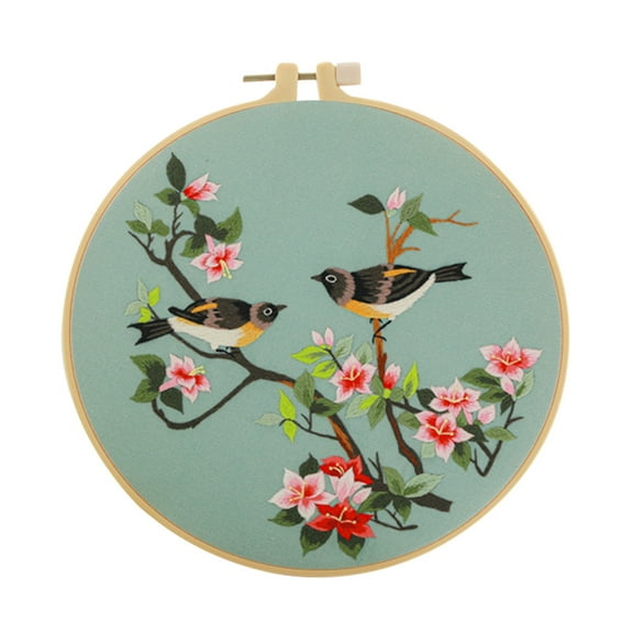Mfigree Embroidery Starters Kit for Beginners with Embroidery Cloth Embroidery Hoop Threads and 3 Needles Beautiful Bird and Tree for Holiday Christmas Home Party Halloween Decorations