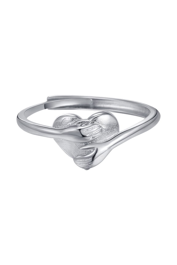 Fun Hug Love Heart Charm Adjustable Statement Ring Stackable Hug Ring Jewelry Two Handed Open Ring Love Promise Ring Friend Couple Mom Gift