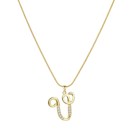 Mfigree Initial Rhinestone Necklace Gold Plated Initial Necklace A Z 26 Alphabet Letter Necklace For Women Jewelry Necklace