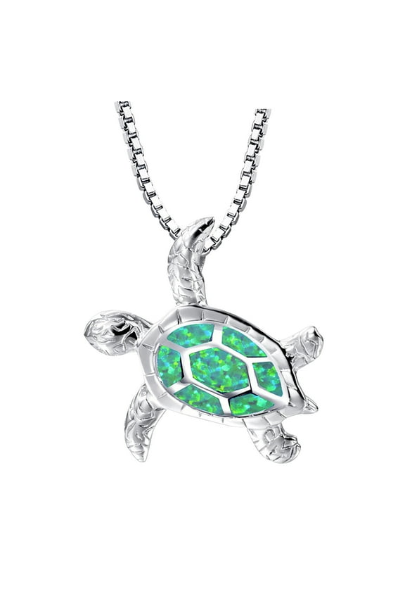 Opal Sea Turtle Necklace Pendant Necklace Ocean Beach Jewelry Handmade Sea Life Accessory Paperclip Pendant Necklaces