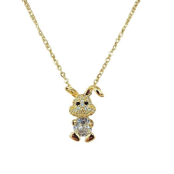 Mfigree Rabbit Pendant Necklace Cute Animal Rabbit Rhinestone Necklace For Mother's Day Women's Gift Initial Pearl Necklace