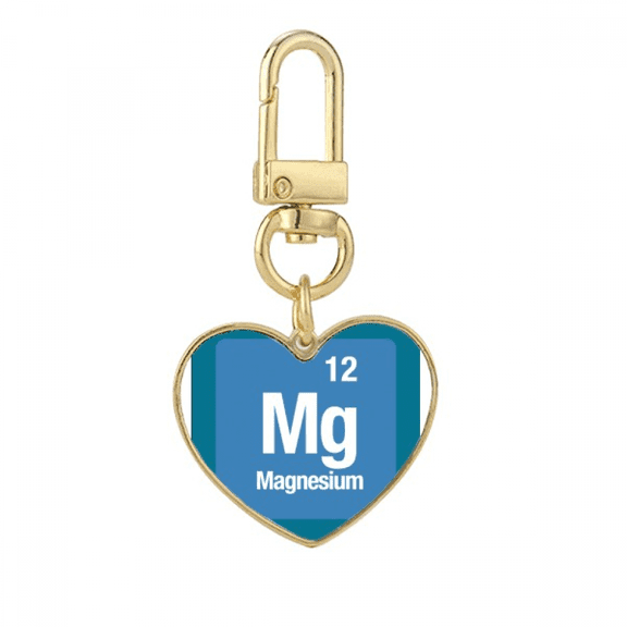Mg Magnesium Checal Element chem Gold Heart Keychain Metal Keyring Holder
