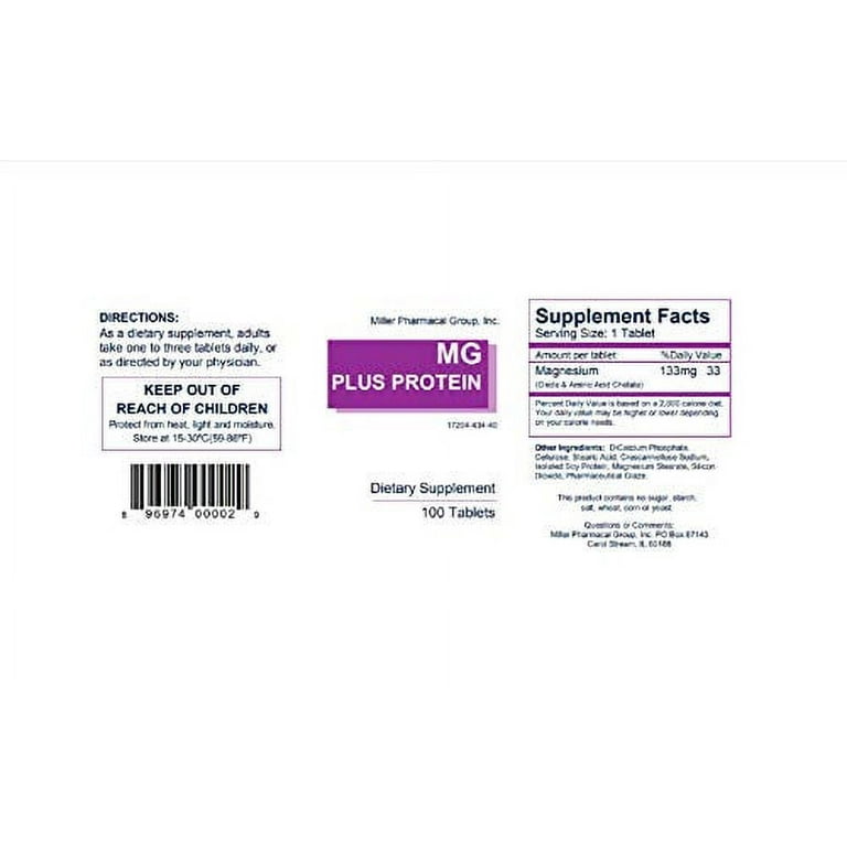 JiuMeeo Mg Plus Protein Support Tablets 133mg, 100 Tabs for