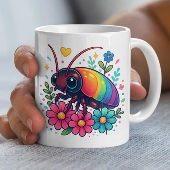 Mgasr hissing roach Mug, Bug Lover Gift, Cute Insffee Cup, Floral Beetle Art, Colorful Mug Gift, Unique Beetle Design.