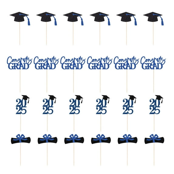 Mgaxud 2025 Graduation Cupcake Topper Decoration Set - 6 Sets with 24 Pieces for Graduation Parties, Cake Toppers, and Dessert Decoration Supplies