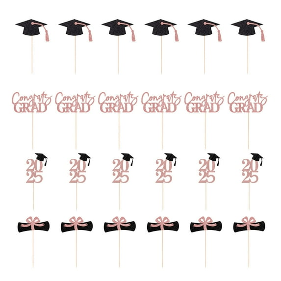Mgaxud 2025 Graduation Cupcake Topper Decoration Set - 6 Sets with 24 Pieces for Graduation Parties, Cake Toppers, and Dessert Decoration Supplies
