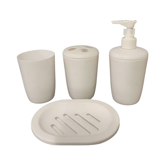 Mgaxud 4 Piece Bathroom Accessory Set - Soap Dispenser, Toothbrush, Tumbler, Soap Dish - Modern Beige Plastic Design