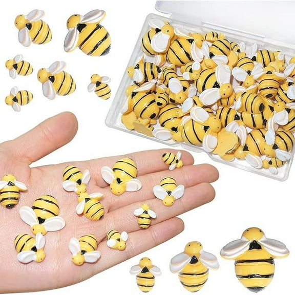 Mgaxud Miniature Bee Decorations - 40 Pcs Small Plastic Resin Bees in 3 Sizes for Bee Themed Birthday Party Table Decorations