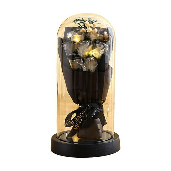 Mgaxud Preserved Flowers Gifts for Her - LED Light Up Preserved Rose Bouquet in Glass Dome, Eternal Rose Gift for Birthday, Valentine's Day, Mom, Wife, Girlfriend (Black)