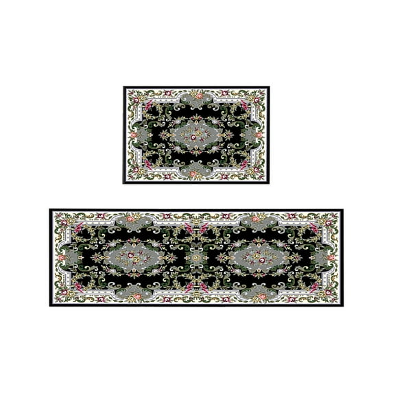 Mgaxud Two Piece Non-Slip Ethnic Kitchen Rug Set - Absorbent, Washable, Durable Floor Mats for Kitchen & Bathroom; Ergonomic Fatigue Resistance, Stain Resistant, Versatile Use