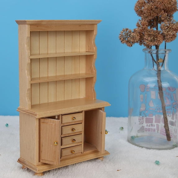 Mgaxyff 1:12 Doll House Accessories Wooden Three Layers Cabinet Simulation Furniture , Dollhouse Cabinet, Dollhouse Bookcase