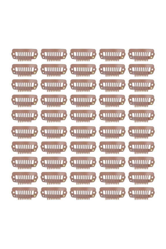 50pcs 8 Tips 8 Teeth Snap Comb Wig Clips Stainless Steel Snap Clips with Rubber Hair Grips