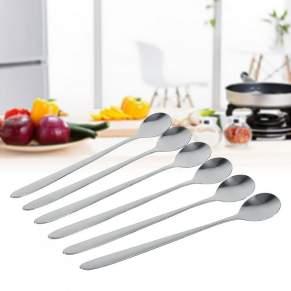 Mgaxyff 6Pcs Stainless Steel Stylish Long Handle Latte Ice Cream Sundae Coffee Soup Spoon Teaspoons New, Stainless Steel Spoon, Coffee Spoon
