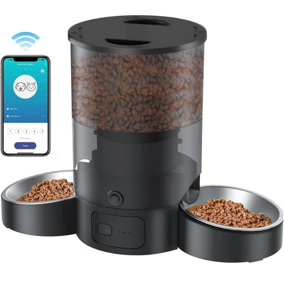 Eotvia Automatic Cat Feeder, Wifi Smart Food Dispenser with APP Control for Remote Feeding, Dual Power Supply, Timed Pet Feeder Programmable 1-10 Meals, 3L, Black