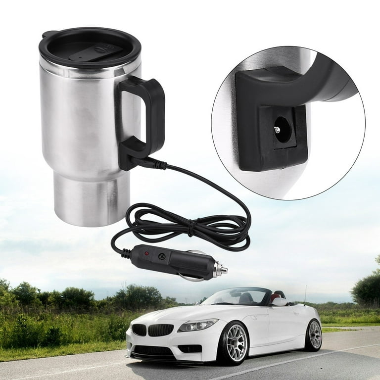 Mgaxyff Electric Water Kettle,12V 450ml In-car Stainless Steel Travel  Heating Cup Coffee Tea Mug, Silver 