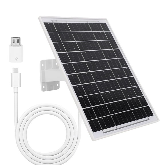 8W Solar Panel Charger for Outdoor Security Cameras, Doorbell Light/Rechargeable Battery Charger with 9.8ft Type C Cable & Micro USB Adapter, IP65 Waterproof, 360° Adjustable Security Mount