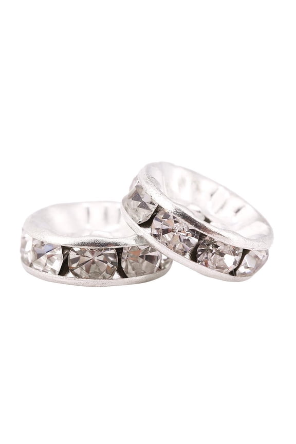 Loose Spacer Bead, Alloy Bead, 2Colors 2Sizes 100pcs/set Alloy Rhinestone Loose Charm Spacer Bead for Jewelry Making