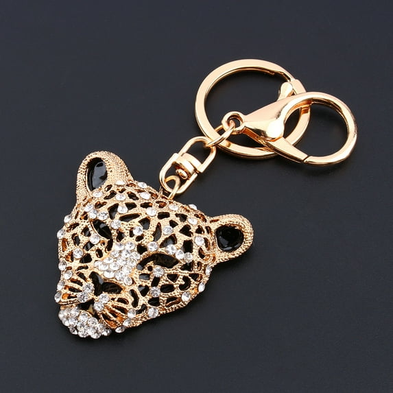 Mgaxyff New Rhinestone Leopard Keyring Charm Pendant Purse Bag Key Ring Chain Keychain,Leopard Head Keychain,Leopard Head Keyring