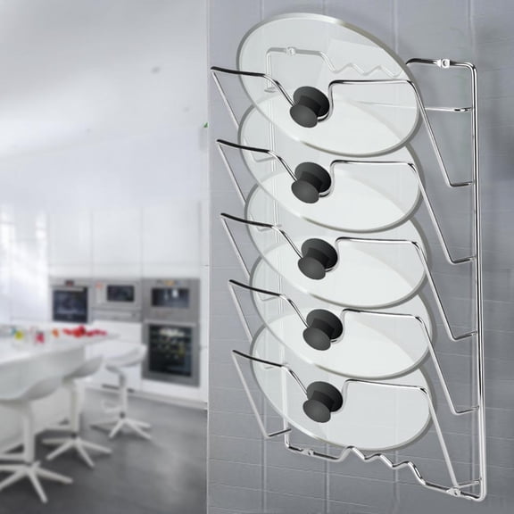 Mgaxyff Wall or Door Mounted Pot and Pan Lids Kitchen Cabinet Organizer, Silver