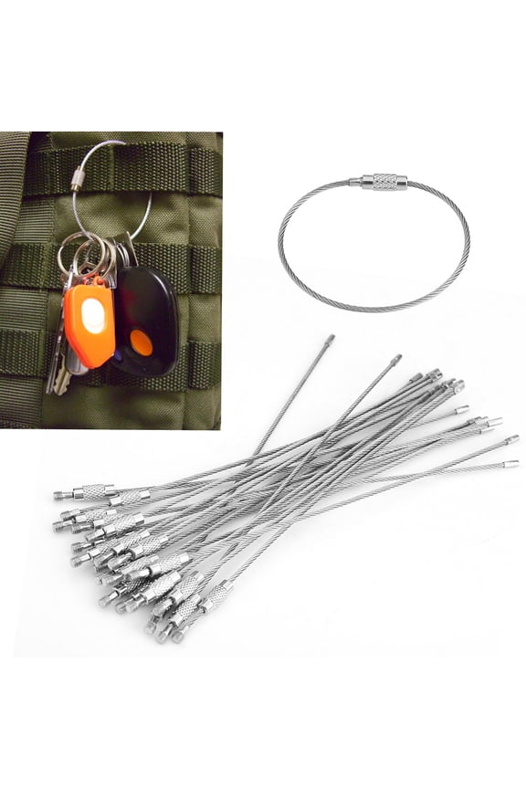 Wire Key ring,20Pcs/Bag Stainless Steel Wire Keychains Cable Rope Key Ring with Screw Locking Silver, Cable Key Chain