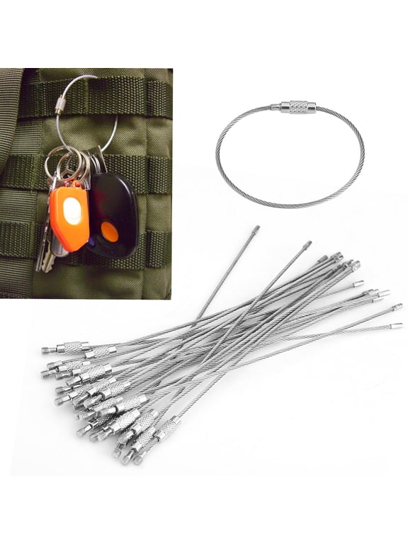 Wire Key ring,20Pcs/Bag Stainless Steel Wire Keychains Cable Rope Key Ring with Screw Locking Silver, Cable Key Chain