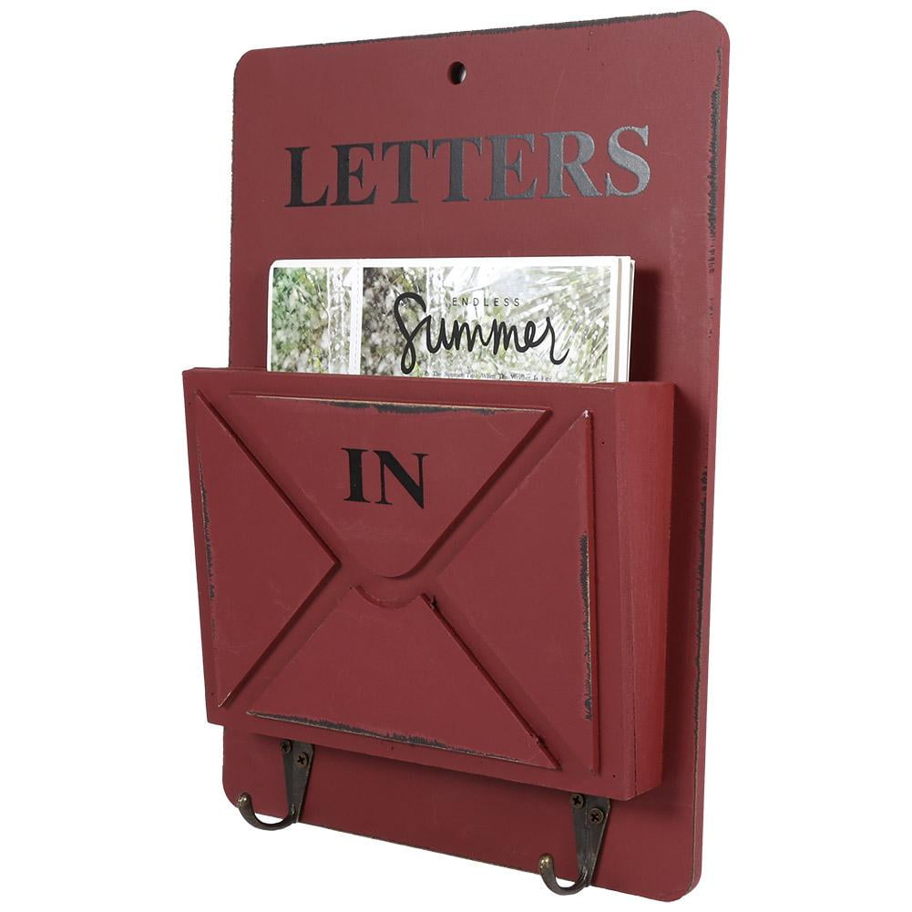 Mgaxyff Wood Mail Box Letter Rack Key Holder Wall Storage Creative Home ...