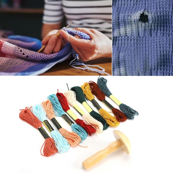 Mgaxyff Wooden Darning Supplies Mushroom Patching Threads Tool Kit for DIY Sewing Home Travel Handicraft