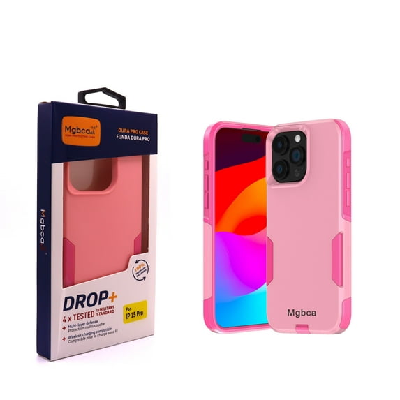 Mgbca Slim Protective Dura Pro Case for iPhone 15 Pro (6.1') , Rugged, Shock-absorbing, 6-ft Military Drop Protection, 2-Layered Cover( Pink )