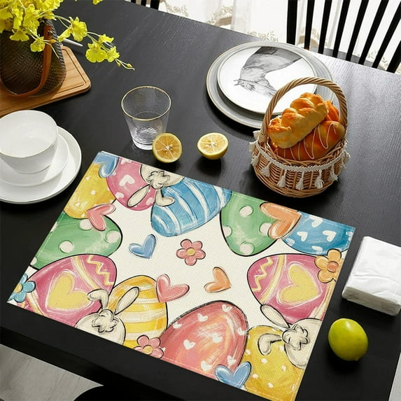 Mgcok Beautiful Happy Easter Placemats Spring Easter Place Mats Vintage Dining Table Decorations Bunny Chick Easter Holiday Table Mats For Kitchen Dining Decoration
