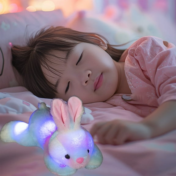 Mgcok Cute Glowing Rabbits Plushie Soft Toy For Childrens Sleep Comfortion With 2 AA Batteries