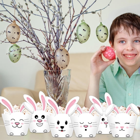 Mgcok Package Of 12 Easter Baking Cupcakes Easter Bunny Eggs Cake Colorful Crenellated Edges Muffin Cake Case Easter Spring Dessert Decorations