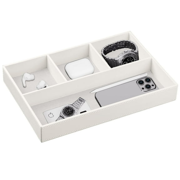 Mgkitch Leather Valet Tray for Men and Women,Entrance Hall Desk Stackable Jewelry Trays,Nightstand Drawer Organizer,EDC Tray for Key,Wallet,Sunglass,Watch,Coin,Phone,Cologne