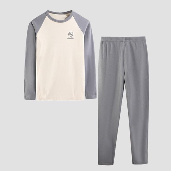 Mgmyaa 100% Cotton Kids Thermal Underwear Set Crew Neck Base Layer for Boys Girls