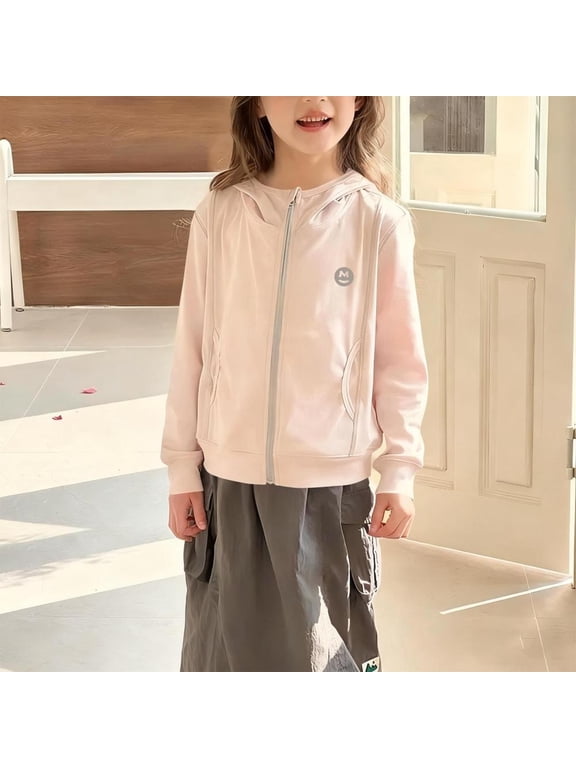 100% Cotton Kids Zip Up Hoodie Jacket Long Sleeve Lightweight Sporty Coat for Girls School Casual Wear Comfortable Breathable top