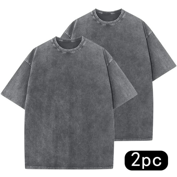 Mgmyaa 2-Pack Unisex Cotton Vintage Washed Short Sleeve T-Shirts - Crew Neck Comfortable Oversized Tops for Men and Women