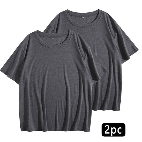 Mgmyaa 2-Pack Womens Short Sleeve T-Shirts, Summer Solid Color Crew Neck Tops Basic Tees for Women