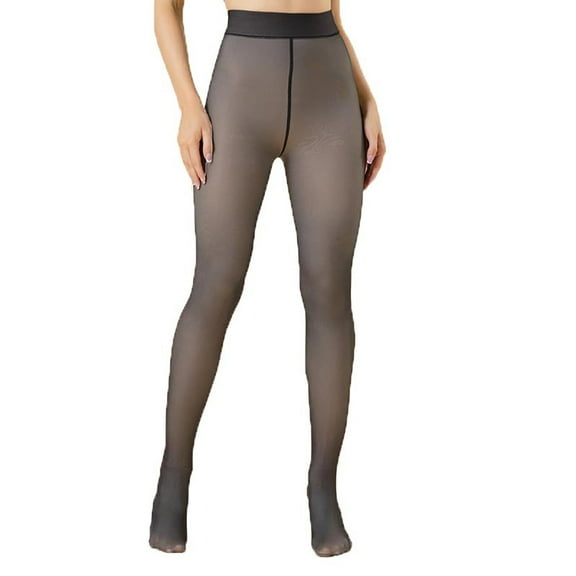 Mgmyaa 200g Women's Fleece Lined Winter Thermal Leggings Fake Translucent Tights Oversized Cropped Pants for Cold Weather Protection