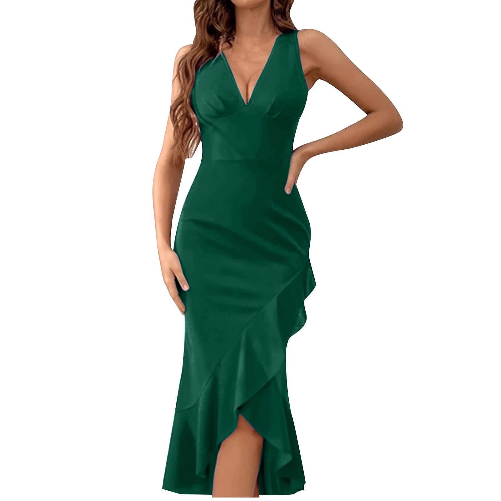 Autumn And Winter Sexy V-Neck Print Sleeveless High Waist Evening Dress main image 1