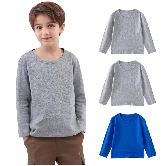 Mgmyaa 3-Piece Kids Long Sleeve Top Set, Solid Color Round Neck T-Shirts, Soft Casual Outfits for Boys and Girls