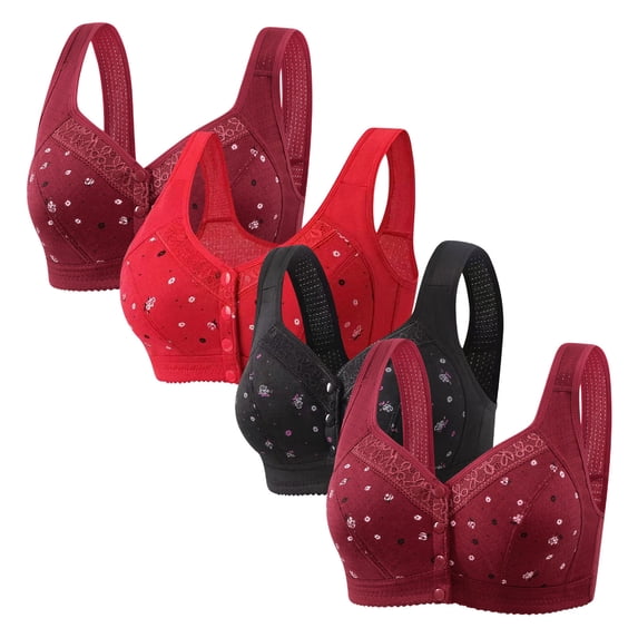 Mgmyaa 4-Pack Women's Lace Wireless Push-Up Bra No Underwire Comfortable Breathable Everyday Bra for Large Size