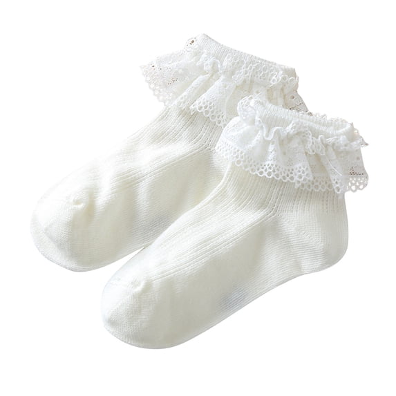 Mgmyaa 5 Pairs Above Ankle Socks Soft Breathable Cotton in Solid with Lace Ruffle Detail for School Daily All Season Girls Ages 0-12 Years